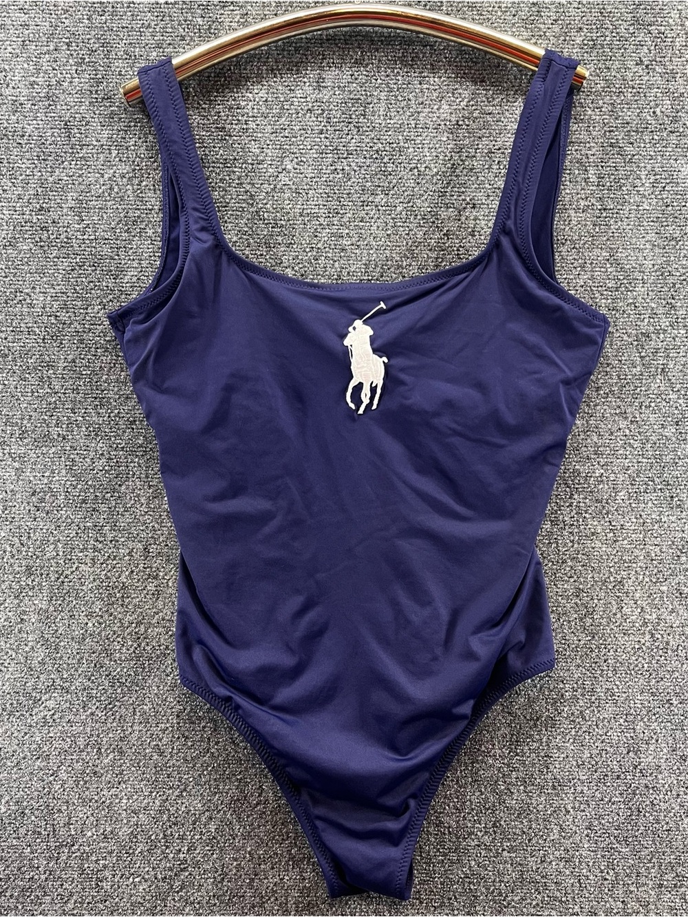 Polo Ralph Lauren One Piece Swimsuit Womens L Navy Blue Square Neck Nautical